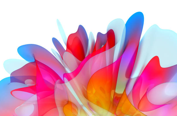 3d render of abstract art 3d background with part of surreal alien flower render 3d de arte abstracto fondo 3d con parte de flor de fantasía alienígena surrealista en curva elegancia ondulada líneas biológicas orgánicas formas en material transparente con efecto multicapa en azul púrpura rosa rojo y naranja degradado color