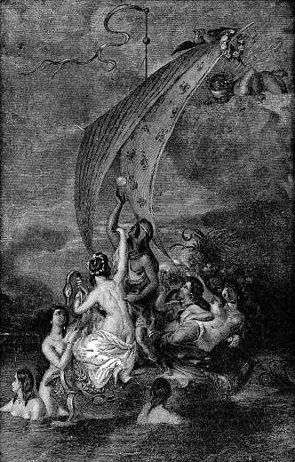 Youth on the Prow, and Pleasure at the Helm; painting by William Etty (circa 19th century). Vintage etching circa late 19th century.