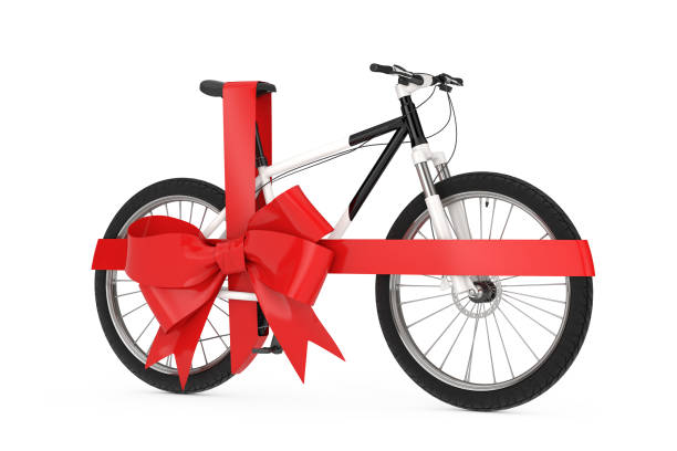 istock Black and White Mountain Bike with Red Ribbon as Gift. 3d Rendering 1344110384