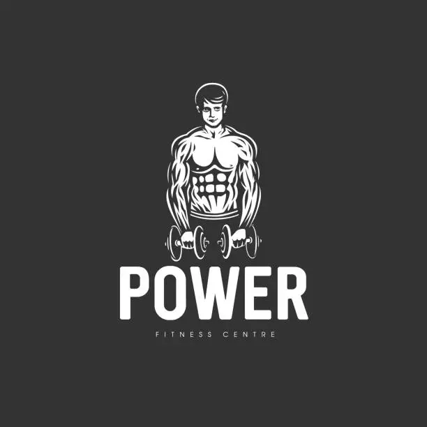 Vector illustration of Power. Symbol with the image of a muscular man.