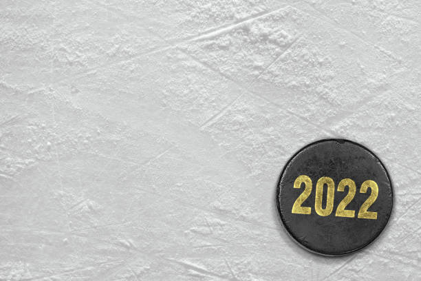 istock Hockey puck on the ice rink 1344120902