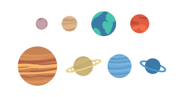 Planets of solar system symbols collection, flat vector illustration isolated. Planets of solar system symbols collection, flat cartoon vector illustration isolated on white background. Space cosmic planets cartoon icons or signs set. venus planet stock illustrations