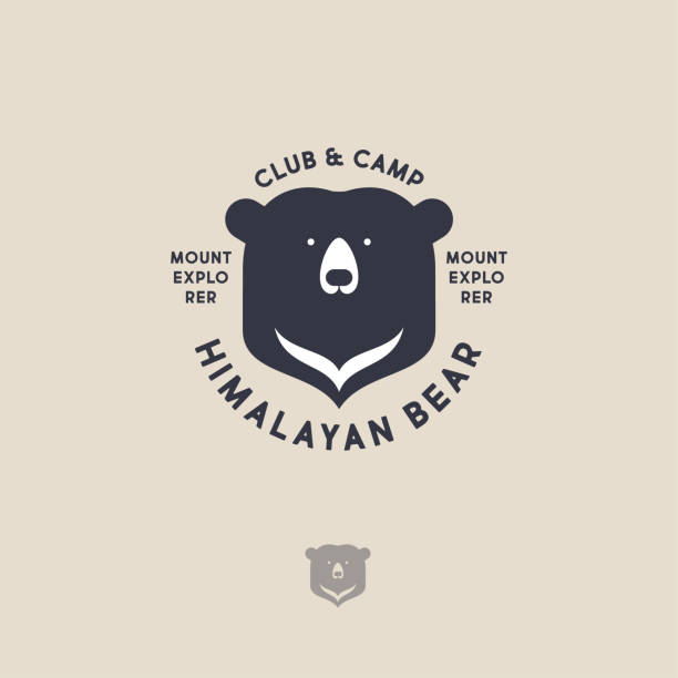 ilustrações de stock, clip art, desenhos animados e ícones de himalayan bear icon. mountain travel emblem. active leisure club and camp. - cria