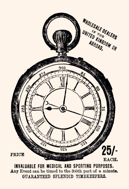 antique pocket watch   (high resolution with great detail) - kronometre illüstrasyonlar stock illustrations