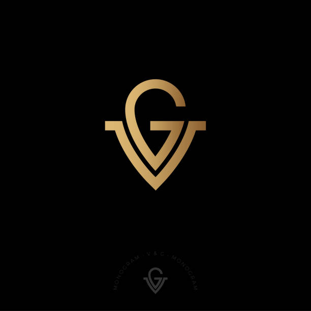 G and V letters. G, V gold monogram like drop. Elegant gold sign. Emblem for label, packaging, business, clothes, jewelry, internet, online shop. gold g stock illustrations