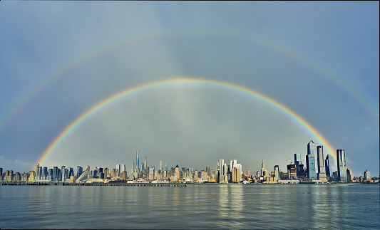 New York City Skyline and Double Rainbow