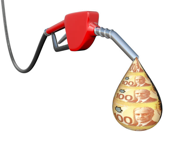 istock Gas pump with Canadian Dollar drop 1344126966