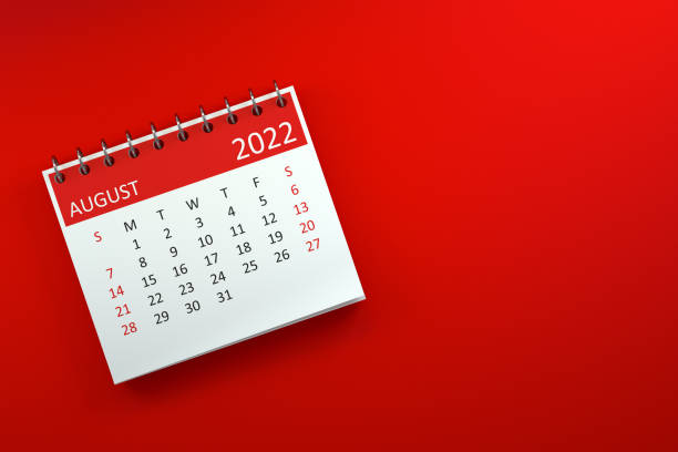 istock 2022 August Calendar on Red Background 1344133887