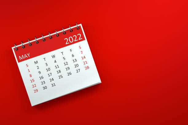 istock 2022 May Calendar on Red Background 1344134302