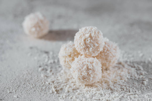 istock Coconut healthy sugarfree balls in coco flakes on white background 1344135199