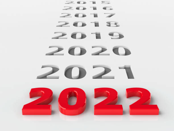 2022 and past years Red number 2022 on gray background with numbers represents the new year 2022, three-dimensional rendering, 3D illustration 2018 stock pictures, royalty-free photos & images