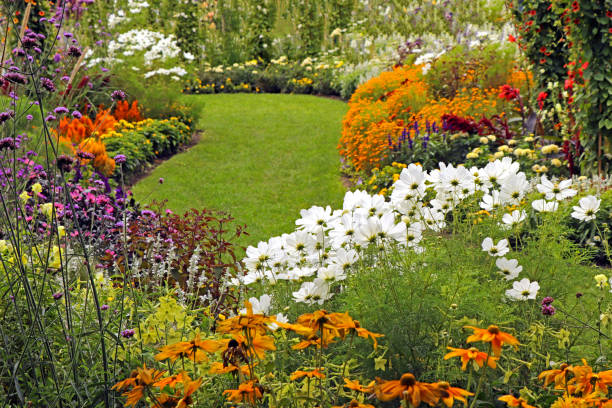 istock Garden path through the beautiful flower garden 1344141272
