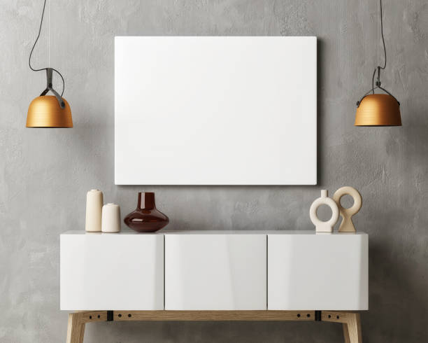 istock Mockup poster, living room loft interior, Scandinavian style. 1344141604
