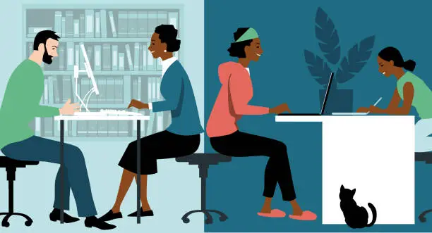 Vector illustration of Hybrid workplace for a mother