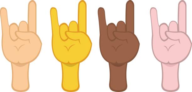 Group of vectors illustration of cartoon hand making a horns gesture or the classic heavy metal sign Group of vectors illustration of cartoon hand making a horns gesture or the classic heavy metal sign the human body writing black human hand stock illustrations