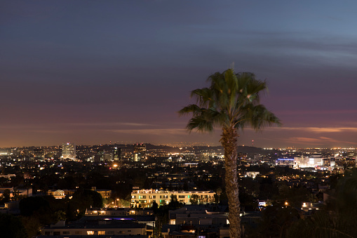 Dusk views of the city from West Hollywood in Los Angeles.