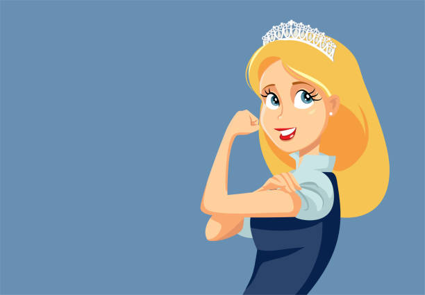 silna feministyczna księżniczka wektorowa ilustracja kreskówki - women crown tiara princess stock illustrations