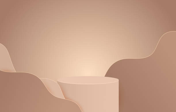 istock Podium idea. Product display and paper cut wave shape. brown color tone. Design for advertising, stage show cosmetic product, online sale and web banner. Showcase on pedestal 3D Vector illustration. 1344170192