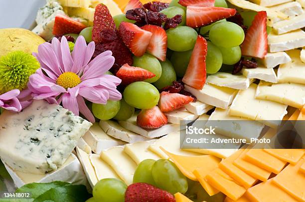 Cheese And Fruit Tray Stock Photo - Download Image Now - Appetizer, Brie, Cheese