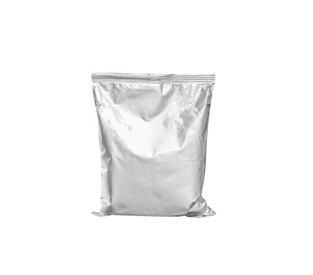 istock White grey foil blank bag  package isolated on white background , clipping path 1344181979