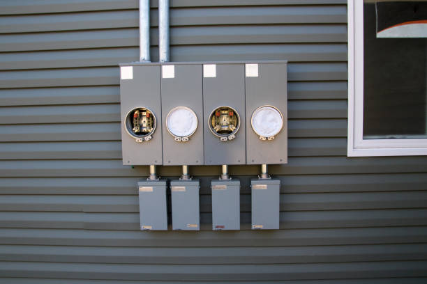istock Four blank electricity meter connections which when finished will measure the amount of electricity used.
