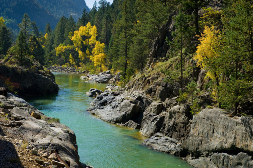 Animas River Fall in Canyon.  View from the Silverton-Durango Narrow Gauge Train.  Converted from 14-bit Raw file.  sRGB color space.