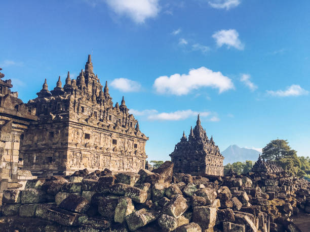 istock Candi Plaosan or Plaosan Temple in Plaosan Complex temple with Merapi mountain background. 1344196315