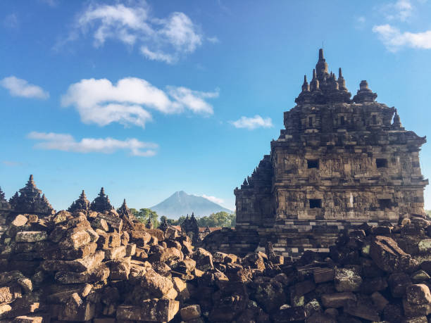 istock Candi Plaosan or Plaosan Temple in Plaosan Complex temple with Merapi mountain background. 1344196316