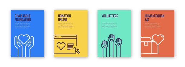 ilustrações de stock, clip art, desenhos animados e ícones de charity and donation concept template layout design. modern brochure, book cover, flyer, poster design template - voluntariado