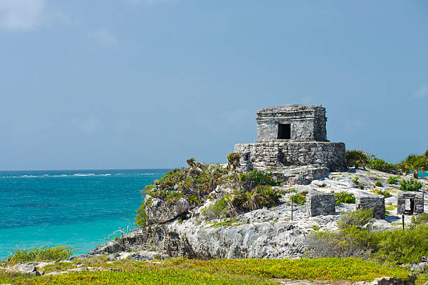 Mayan Ruins at Tulum Rivera Maya Mexico.  Ancient ruins perched along the crystal clear tropical Carribean Sea.  Converted from 14-bit RAW file.  ProPhoto RGB color space.