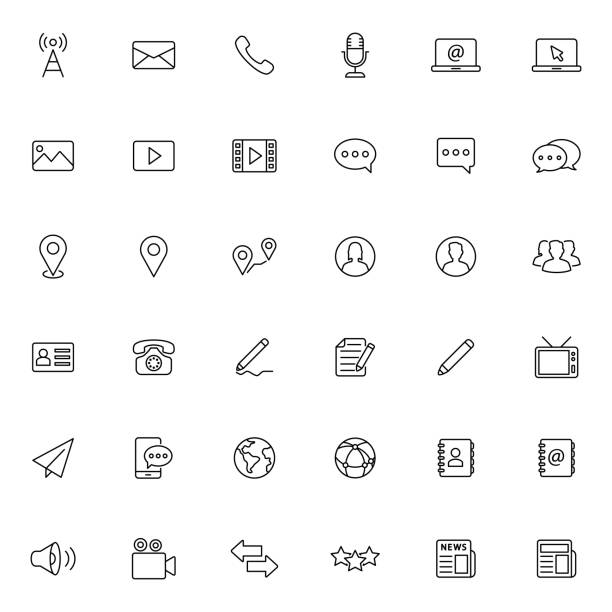 Communication media icons Communication media icons set vector graphic illustration global positioning system photos stock illustrations