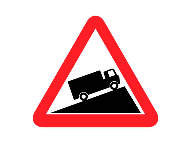 illustrazioni stock, clip art, cartoni animati e icone di tendenza di isolato veicolo a movimento lento ripido salita camion strada segno rotondo triangolo forma tavola infografica piatto vettoriale design - skidding bend danger curve