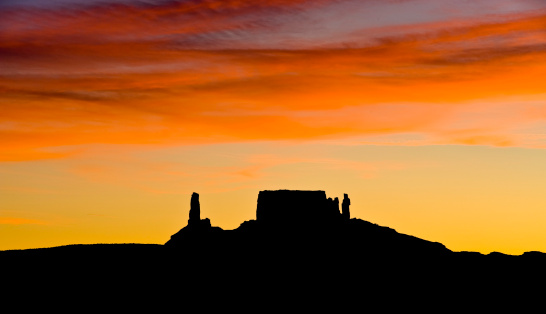 Castleton Tower and Rectory Panoramic Silhouette Castle Valley Moab Utah.  Icons of the desert Southwest.  Converted from 14-bit RAW file.  ProPhoto RGB color space.