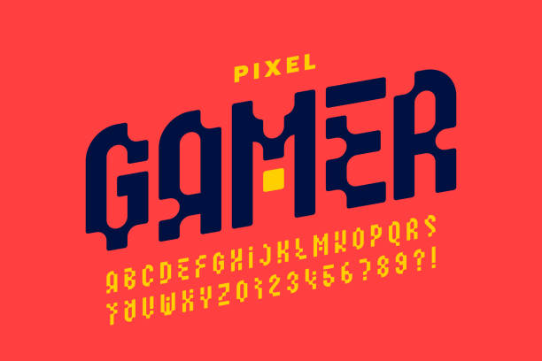 ilustrações, clipart, desenhos animados e ícones de fonte de estilo pixel - letter b