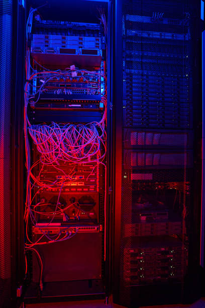 istock Shot image of network cables and switch in mining center 1344207120