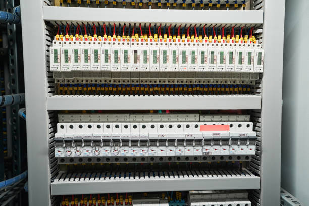 Toggles and switches of electrical box inside server room for supplying power to network equipment