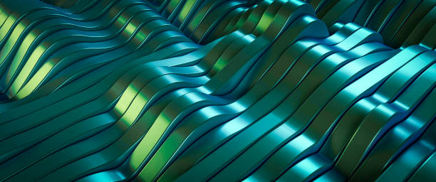 istock Green / Blue Metallic Abstract, Modern Striped Background - 3D Illustration 1344210841