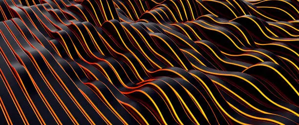 Photo of Black With Yellow And Orange Neon Abstract, Modern Striped Background - 3D Illustration