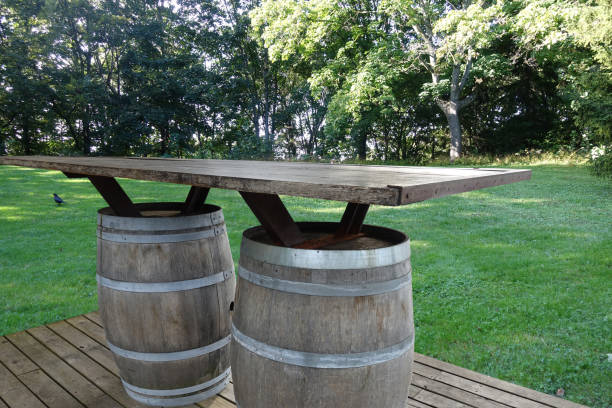 Fair in preparation   Bar counter on two wine barrels  Festivities