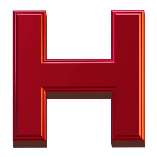 litera h 3d render object metallic red color abstract illustration - letter h alphabet metal three dimensional shape zdjęcia i obrazy z banku zdjęć