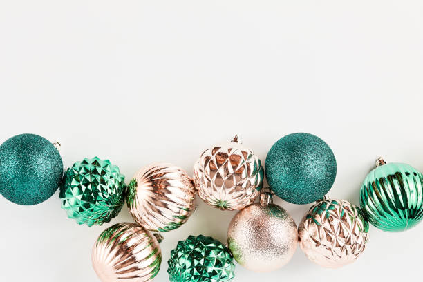 istock beautiful New Year's decorative ornaments on a white background. view from above, copy space 1344215554