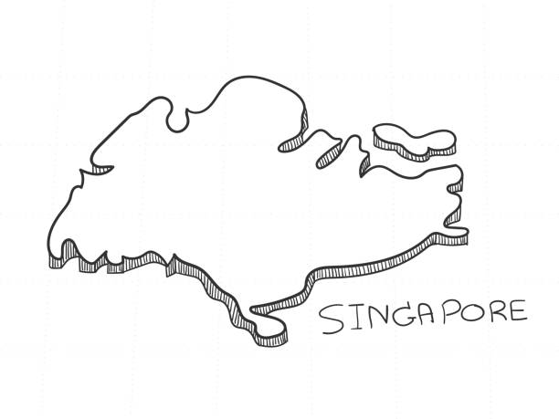 hand drawn of singapore 3d map on white background. - singapore map 幅插畫檔、美工圖案、卡通及圖標