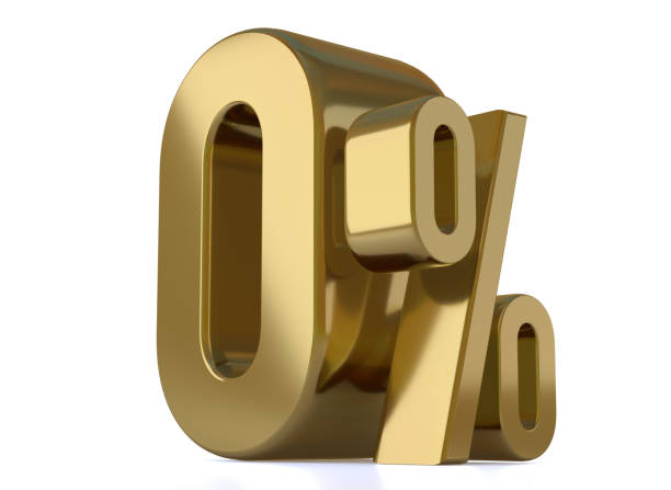 istock 0% 3d illustration. Gold zero percent special Offer on white background 1344218191