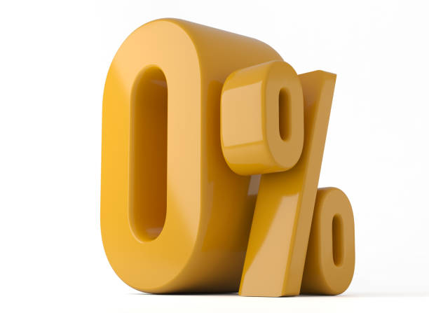 0% ilustración 3d. oferta especial naranja cero por ciento sobre fondo blanco - cero fotografías e imágenes de stock