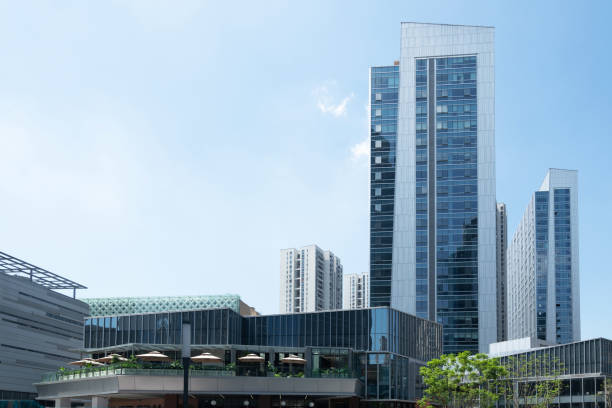 istock Looking Up Blue Modern Office Building，chongqing,china 1344219068