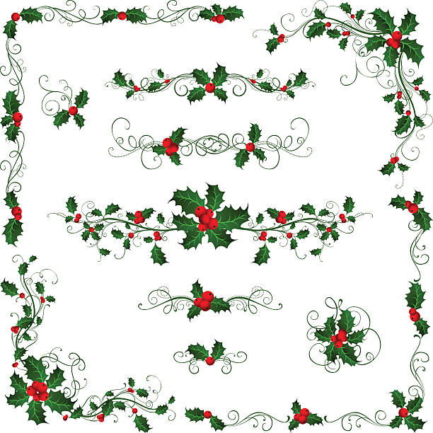 Christmas patterns Ornate elements for your design with holly berries isolated on a white background winterberry holly stock illustrations