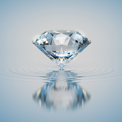 Diamond on the surface of the water. 3d image.