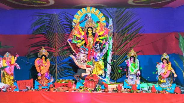 istock Durga puja pandal decorations, Durga puja celebration 1344226194