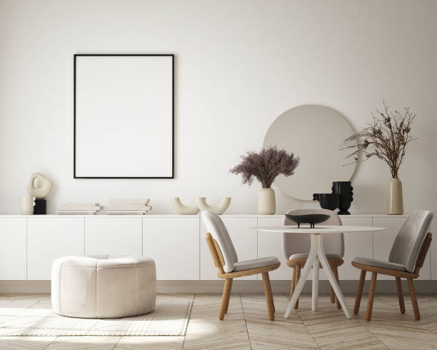 istock mock up poster frame in modern interior background, living room, Scandinavian style, 3D render, 3D illustration 1344227018