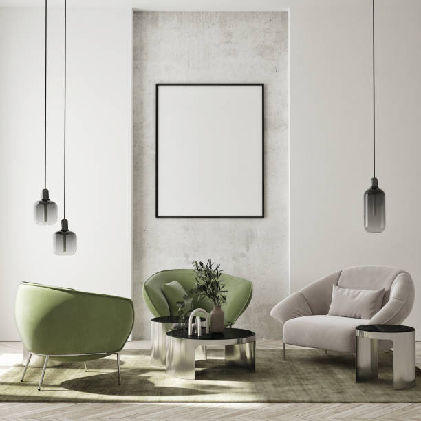 istock mock up poster frame in modern interior background, living room, Scandinavian style, 3D render, 3D illustration 1344227020